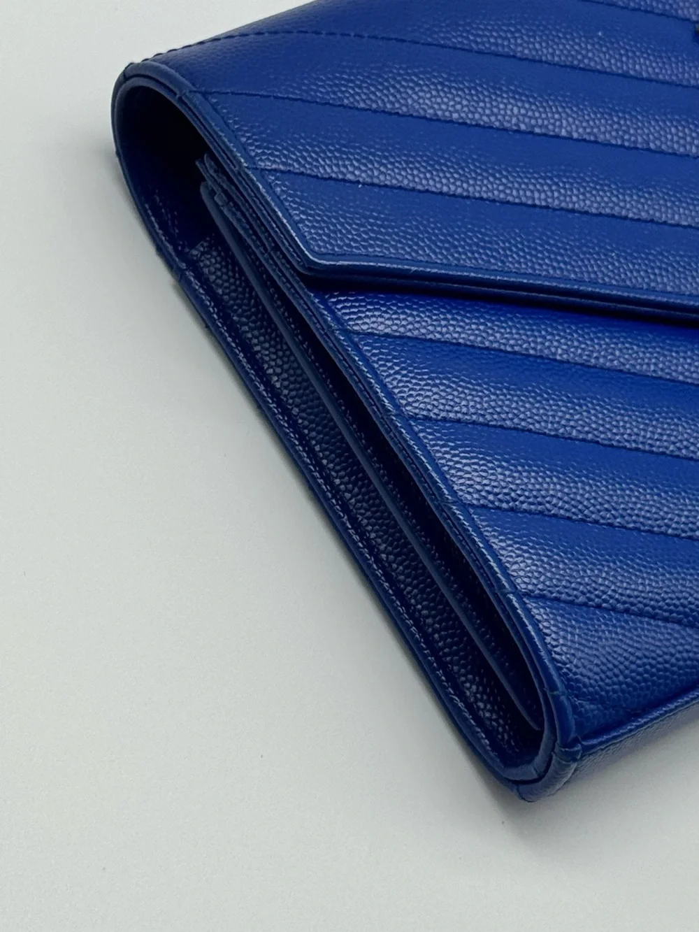 Yves Saint Laurent Chevron-Quilted Envelope Clutch in Cobalt Blue with Gold Logo
